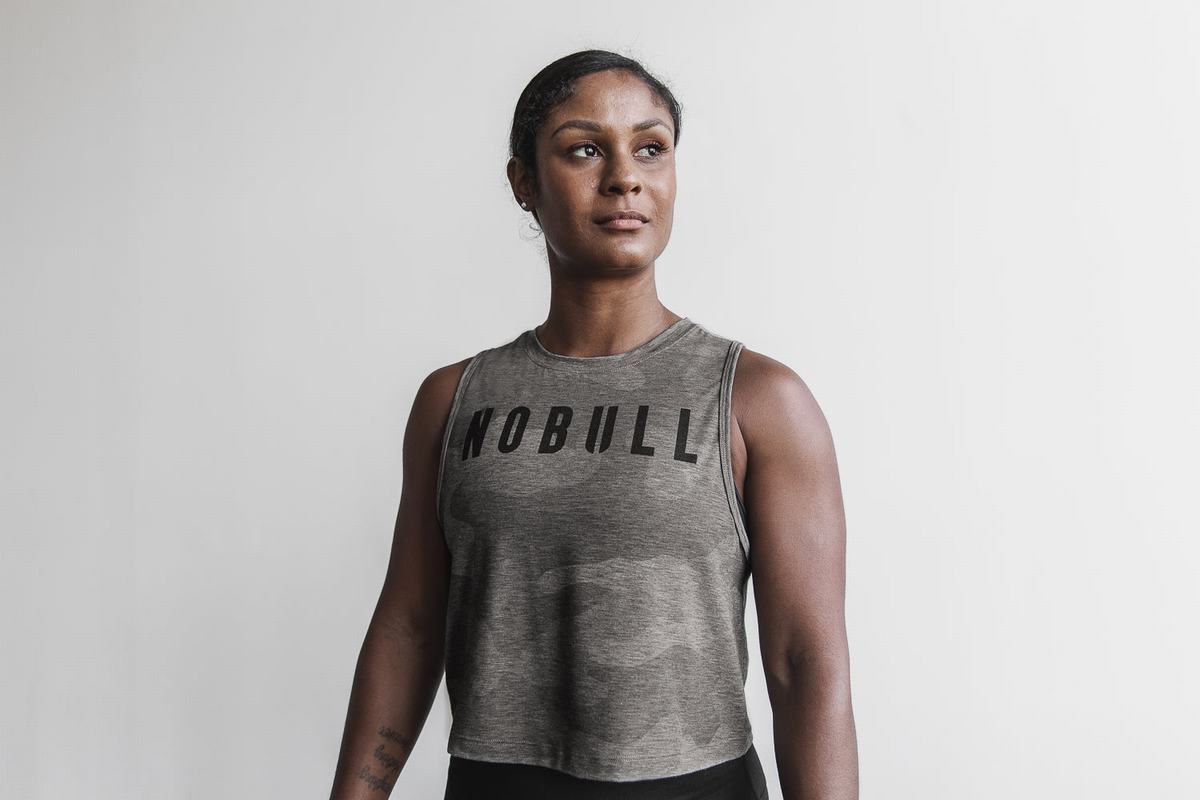 Nobull Muscle Women\'s Tank Tops Grey Camo | Australia (KH1572)